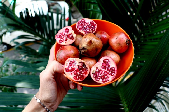 Pomegranate peel pieces dried in the sun