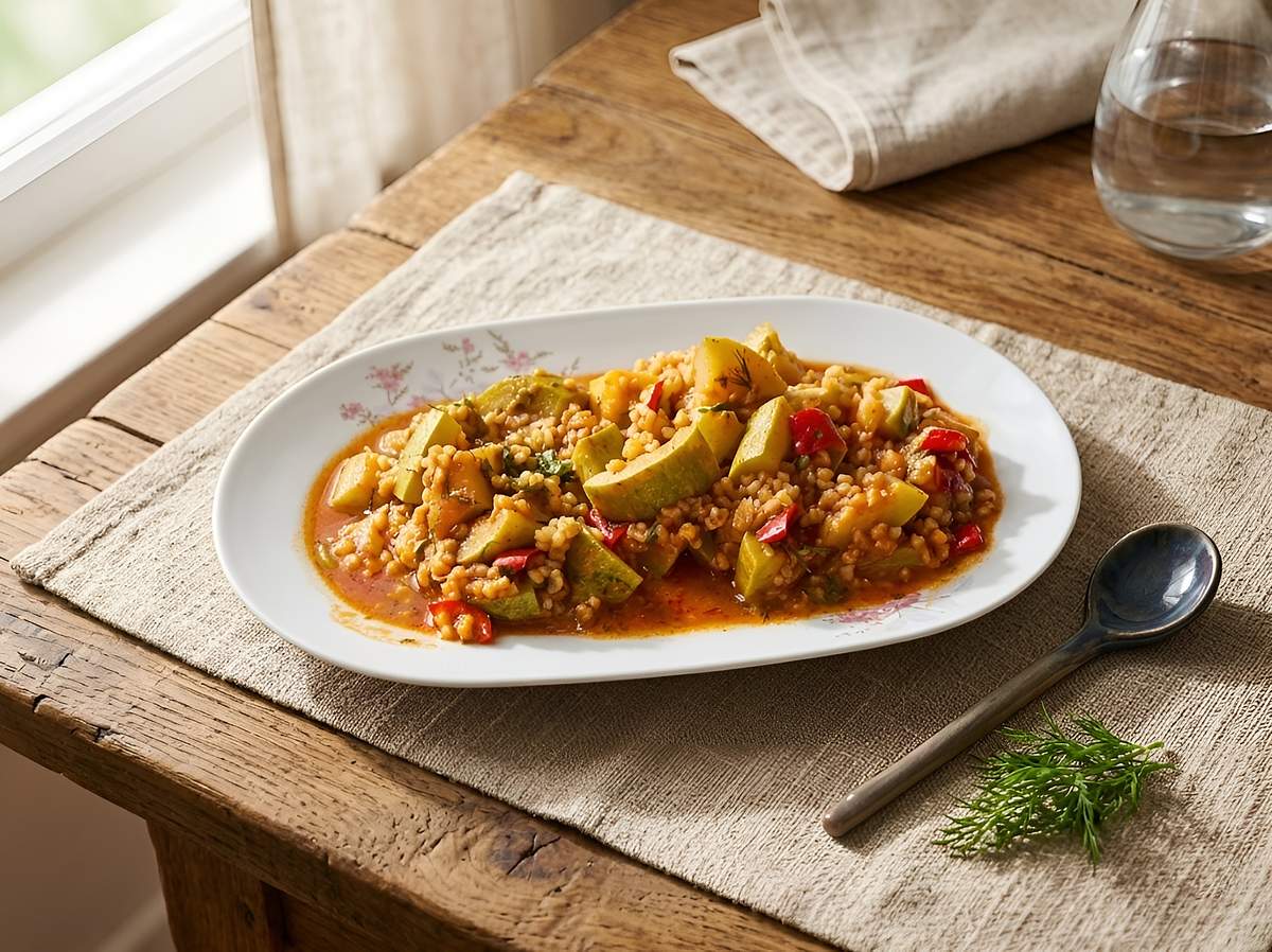 Zeytinyağlı Bulgurlu Kabak Yemeği Tarifi - Hafif ve Pratik tarifi