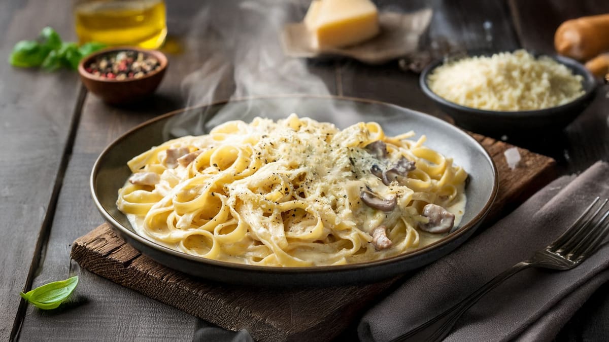 Tavuklu ve Mantarlı Fettucini Alfredo tarifi görseli