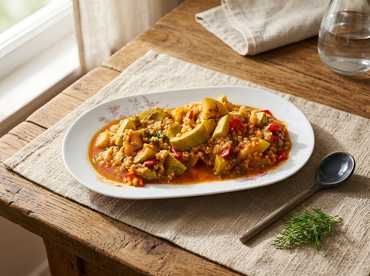 Olive Oil Zucchini and Bulgur Stew - Light and Easy recipe photo